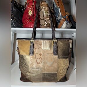 Coach Patchwork Tote - Gold, Brown, and Tan F11409